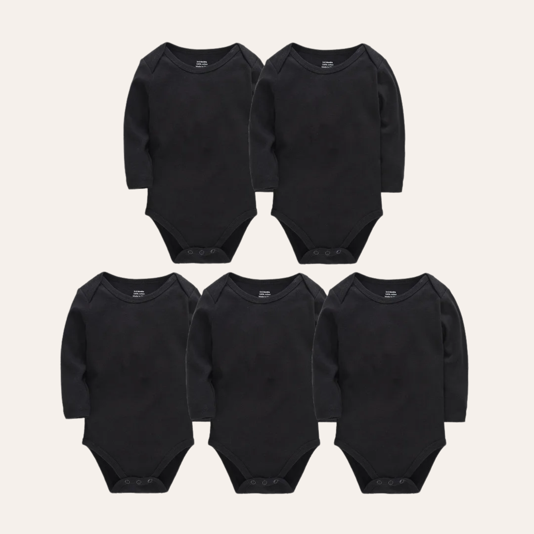 Conjunto 5 Bodies de Bebê Liso Preto