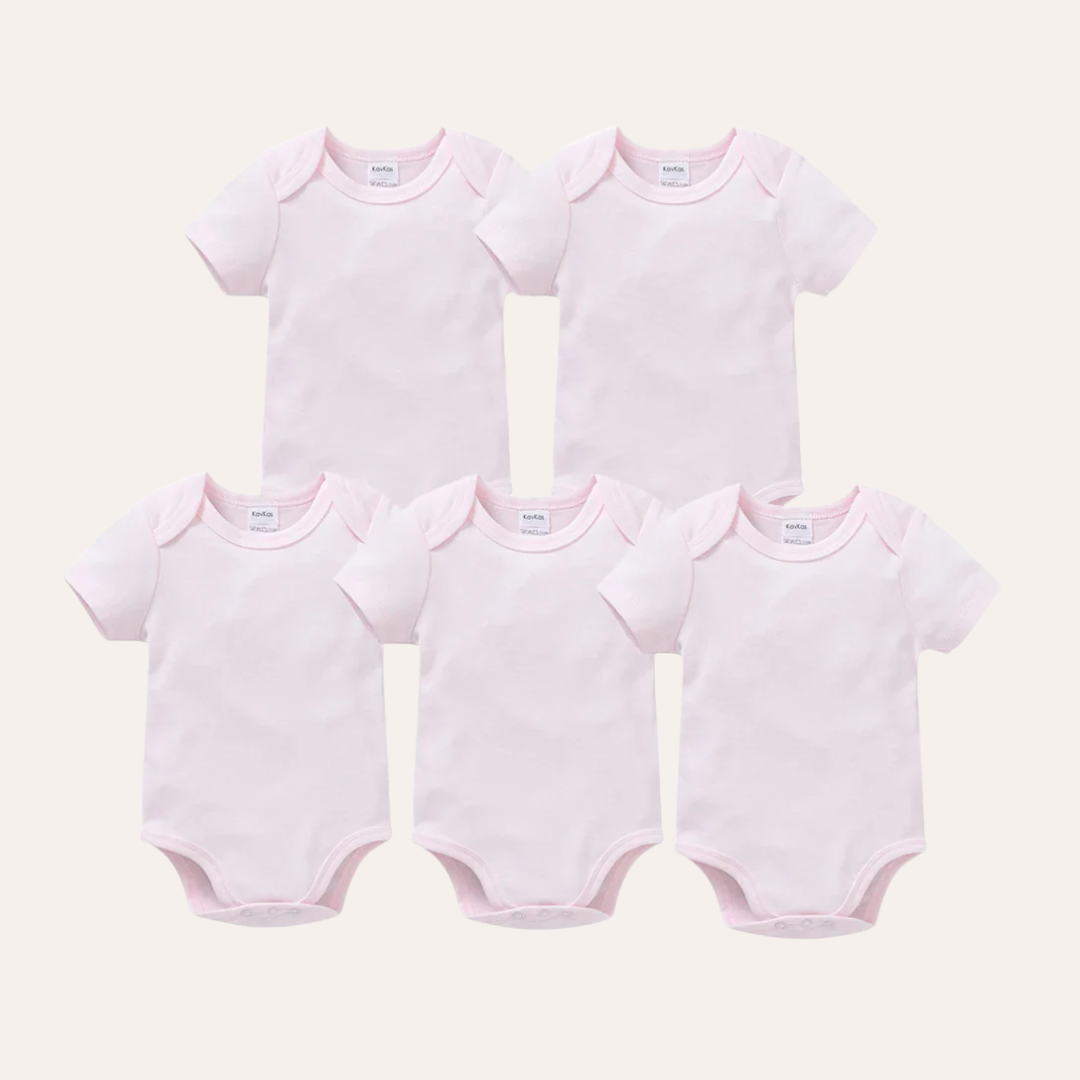 Conjunto 5 Bodies de Bebê Liso Rosa Bebê