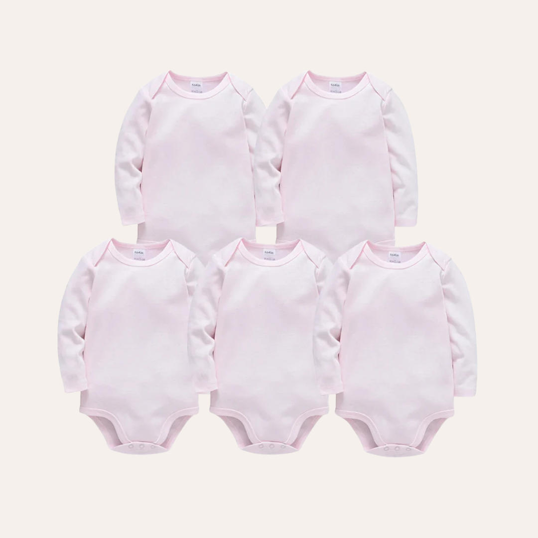 Conjunto 5 Bodies de Bebê Liso Rosa Bebê