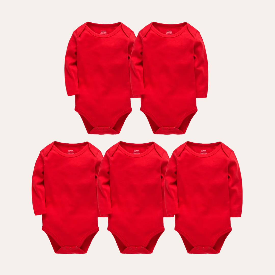 Conjunto 5 Bodies de Bebê Liso Vermelho