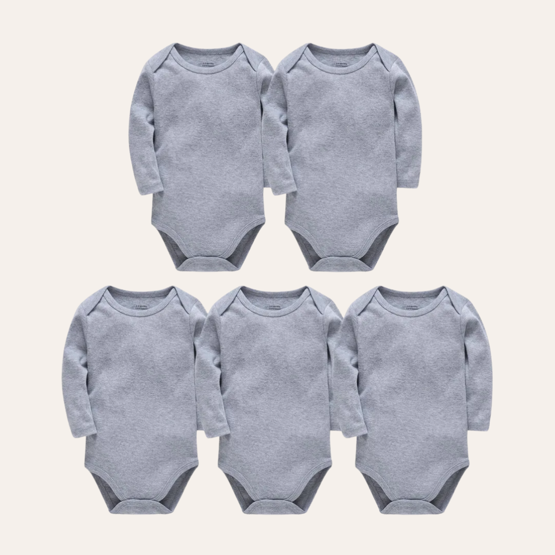 Conjunto 5 Bodies de Bebê Liso Cinza
