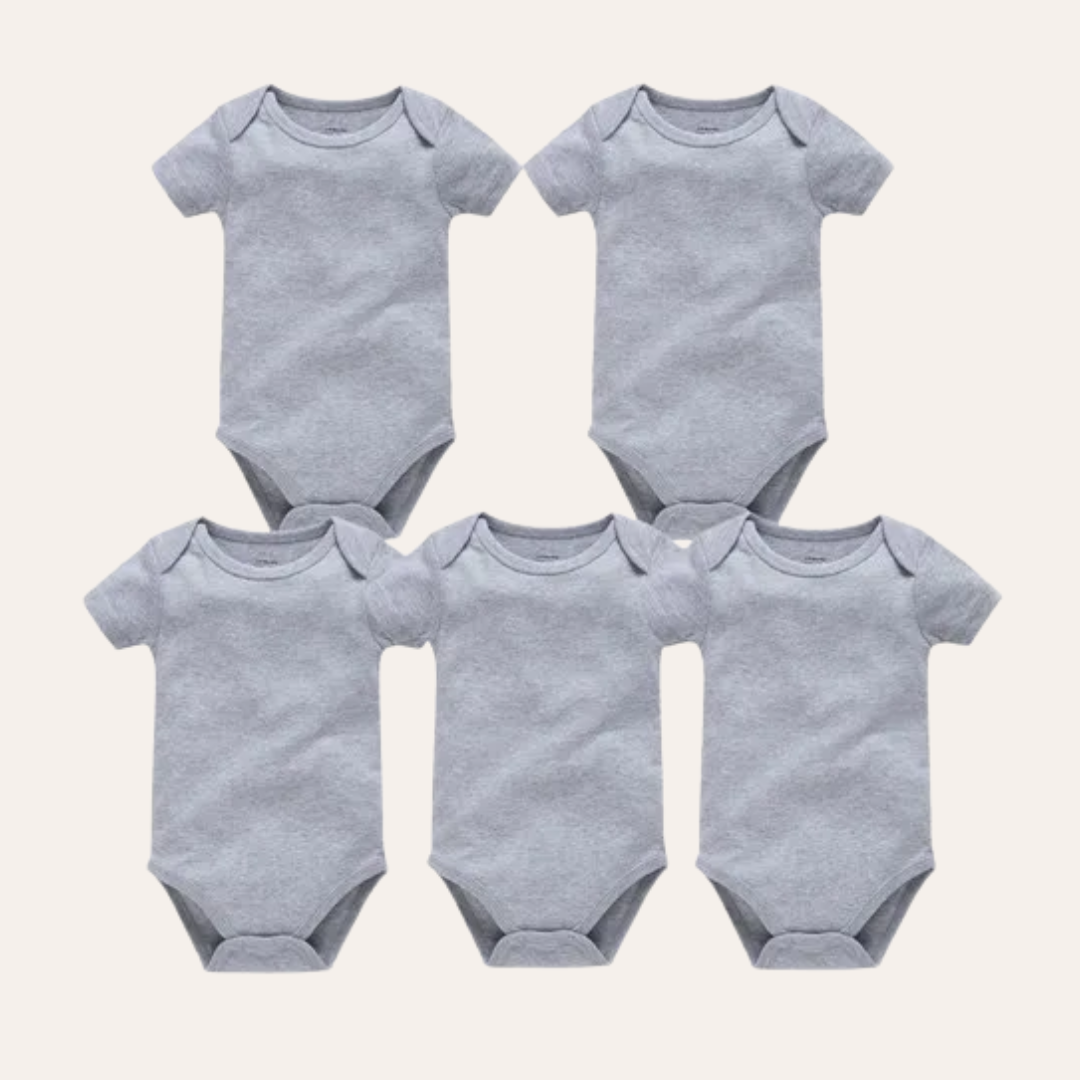 Conjunto 5 Bodies de Bebê Liso Cinza