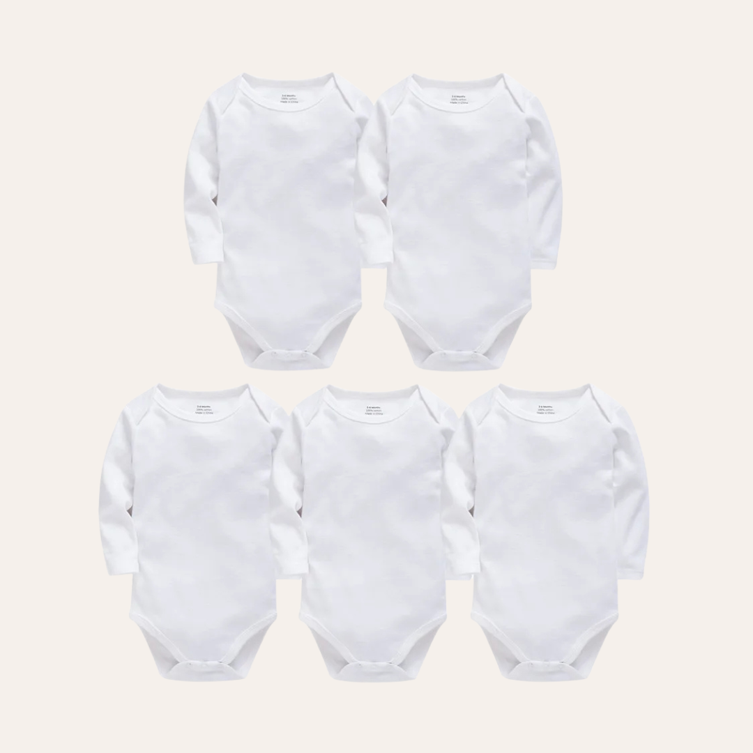 Conjunto 5 Bodies de Bebê Liso Branco
